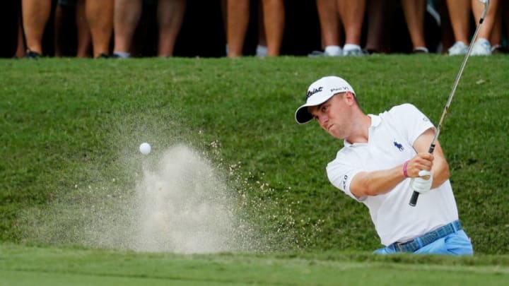 ATLANTA, GA - SEPTEMBER 21: Justin Thomas of the United States plays a shot from a bunker on the sixth hole during the first round of the TOUR Championship at East Lake Golf Club on September 21, 2017 in Atlanta, Georgia. (Photo by Kevin C. Cox/Getty Images)
