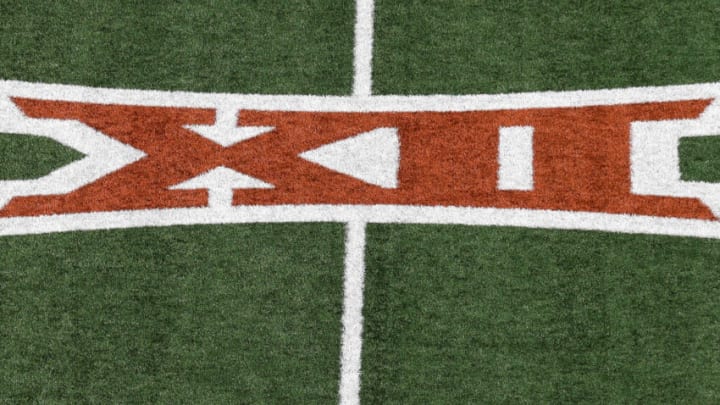 AUSTIN, TEXAS - SEPTEMBER 16: The Big 12 logo is seen on the turf before the game between the Texas Longhorns and the Wyoming Cowboys at Darrell K Royal-Texas Memorial Stadium on September 16, 2023 in Austin, Texas. (Photo by Tim Warner/Getty Images)