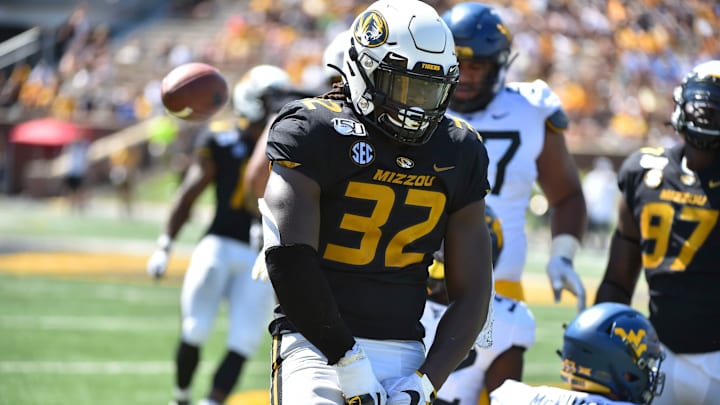 COLUMBIA, MO – SEPTEMBER 07: Linebacker Nick Bolton #32 of the Missouri Tigers reacts to a tackle against the West Virginia Mountaineers at Memorial Stadium on September 7, 2019 in Columbia, Missouri. (Photo by Ed Zurga/Getty Images)