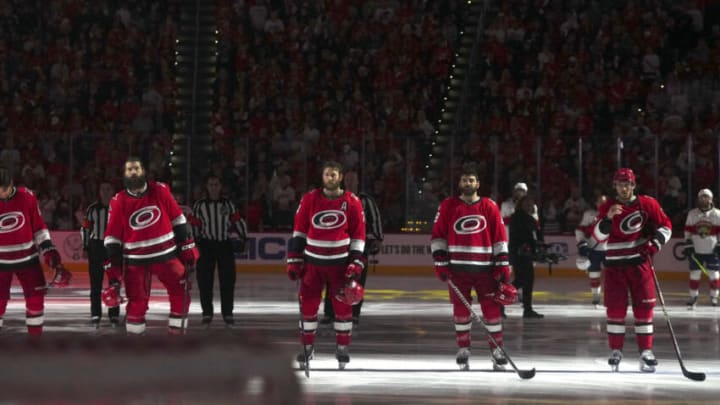 May 20, 2023; Raleigh, North Carolina, USA; Carolina Hurricanes vs Florida Panthers before game two of the Eastern Conference Finals of the 2023 Stanley Cup Playoffs at PNC Arena. Mandatory Credit: James Guillory-USA TODAY Sports