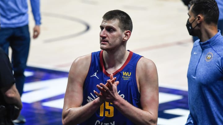 Nikola Jokic, Denver Nuggets walks off the court after a loss against the Phoenix Suns in Game 3 of the Western Conference second-round playoff series. (Photo by Dustin Bradford/Getty Images)