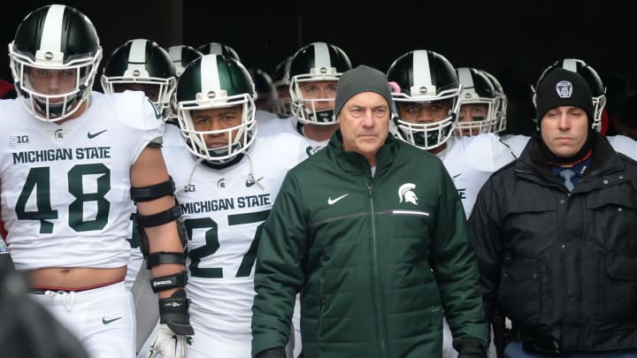 LINCOLN, NE – NOVEMBER 17: Head coach Mark Dantonio of the Michigan State Spartans walks on the field with the team before the game against the Nebraska Cornhuskers at Memorial Stadium on November 17, 2018 in Lincoln, Nebraska. (Photo by Steven Branscombe/Getty Images)