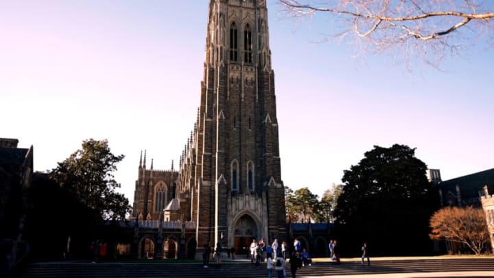 DURHAM, NC - FEBRUARY 19: A general view of the Duke University Chapel ahead of the game between the Florida State Seminoles and the Duke Blue Devils on February 19, 2022 in Durham, North Carolina. (Photo by Lance King/Getty Images)