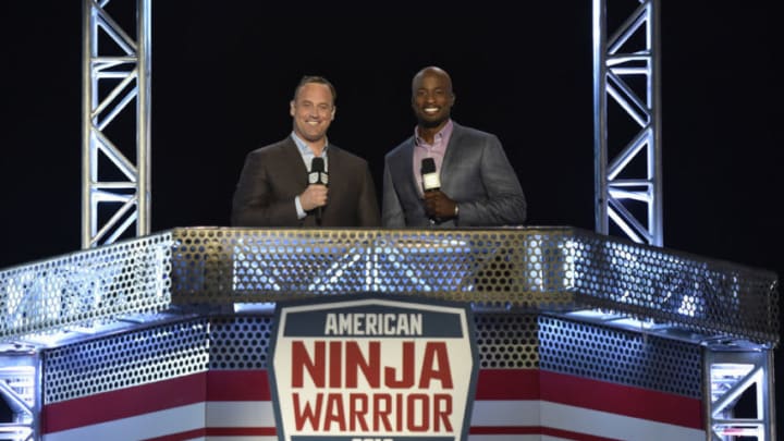 AMERICAN NINJA WARRIOR -- "Las Vegas Finals" -- Pictured: (l-r) Matt Iseman, Akbar Gbajabiamila -- (Photo by: David Becker/NBC)