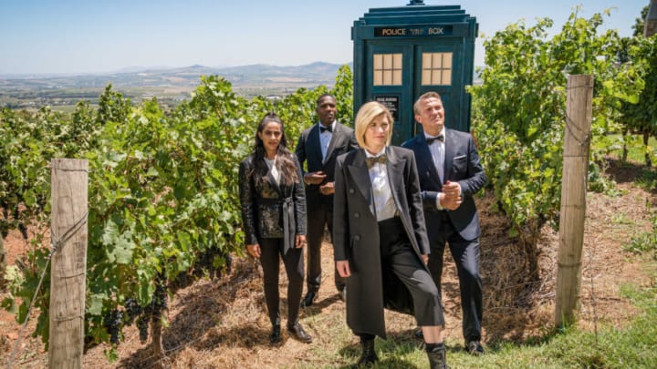 Mandip Gill as Yasmin Khan, Tosin Cole as Ryan Sinclair, Jodie Whittaker as The Doctor, Bradley Walsh as Graham O'Brien - Doctor Who _ Season 12 - Photo Credit: Ben Blackall/BBCAmerica/BBCStudios
