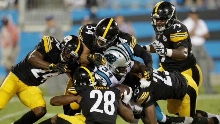 CHARLOTTE, NC – SEPTEMBER 01: Cameron Artis-Payne #34 of the Carolina Panthers runs the ball against the Pittsburgh Steelers in the 1st quarter during their game at Bank of America Stadium on September 1, 2016 in Charlotte, North Carolina. (Photo by Streeter Lecka/Getty Images)