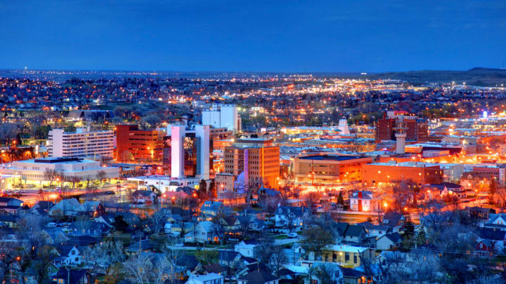 Rapid City, South Dakota, at night.