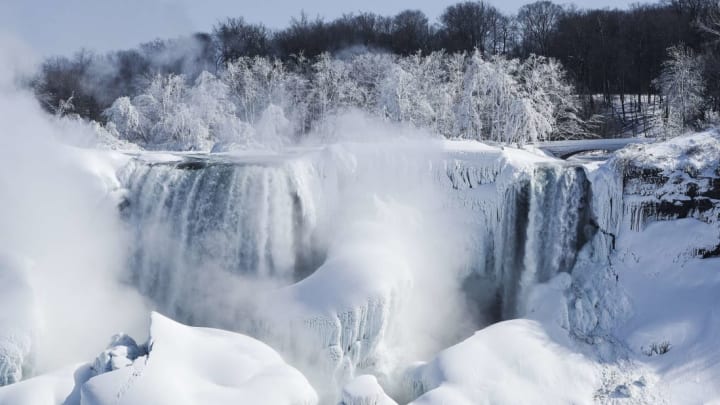The American side of the Niagara Falls partially frozen over in February 2015.