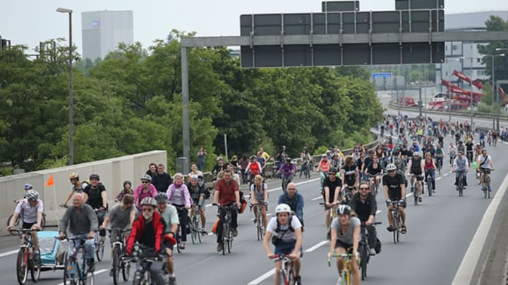 Berlin's annual cycling takeover Fahrradsternfahrt, in 2015. Photo by Sean Gallup/Getty Images