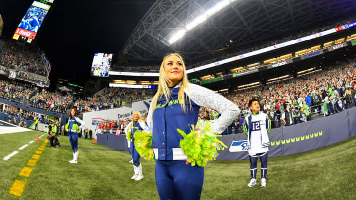 SEATTLE, WASHINGTON - DECEMBER 29: The Seattle Seahawks cheer team look at the scoreboard during the game against the San Francisco 49ers at CenturyLink Field on December 29, 2019 in Seattle, Washington. The San Francisco 49ers top the Seattle Seahawks 26-21. (Photo by Alika Jenner/Getty Images)