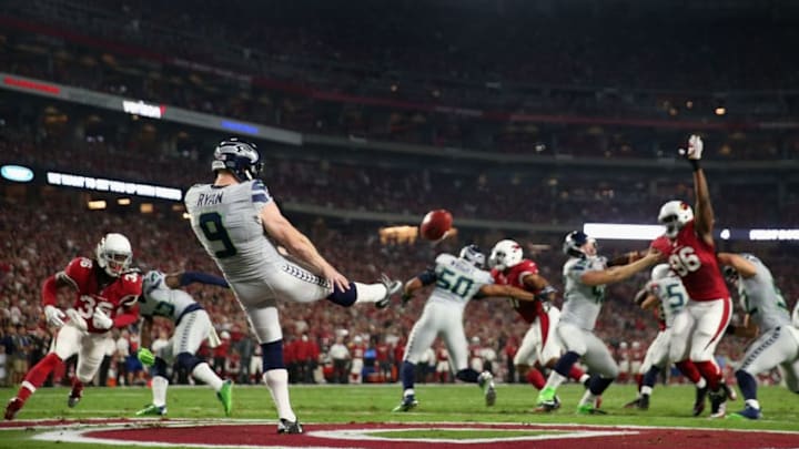 GLENDALE, AZ - OCTOBER 23: Punter Jon Ryan #9 of the Seattle Seahawks punts the football during the NFL game against the Arizona Cardinals at the University of Phoenix Stadium on October 23, 2016 in Glendale, Arizona. The Cardinals and Seahawks tied 6-6. (Photo by Christian Petersen/Getty Images) GLENDALE, AZ - OCTOBER 23: Punter Jon Ryan #9 of the Seattle Seahawks punts the football during the NFL game against the Arizona Cardinals at the University of Phoenix Stadium on October 23, 2016 in Glendale, Arizona. The Cardinals and Seahawks tied 6-6. (Photo by Christian Petersen/Getty Images)