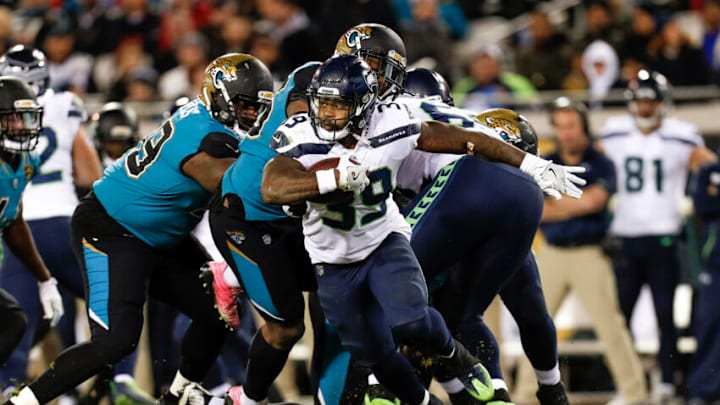 JACKSONVILLE, FL - DECEMBER 10: Runningback Mike Davis #39 of the Seattle Seahawks on a running play during the game against the Jacksonville Jaguars at EverBank Field on December 10, 2017 in Jacksonville, Florida. The Jaguars defeated the Seahawks 30 to 24. (Photo by Don Juan Moore/Getty Images) JACKSONVILLE, FL - DECEMBER 10: Runningback Mike Davis #39 of the Seattle Seahawks on a running play during the game against the Jacksonville Jaguars at EverBank Field on December 10, 2017 in Jacksonville, Florida. The Jaguars defeated the Seahawks 30 to 24. (Photo by Don Juan Moore/Getty Images)