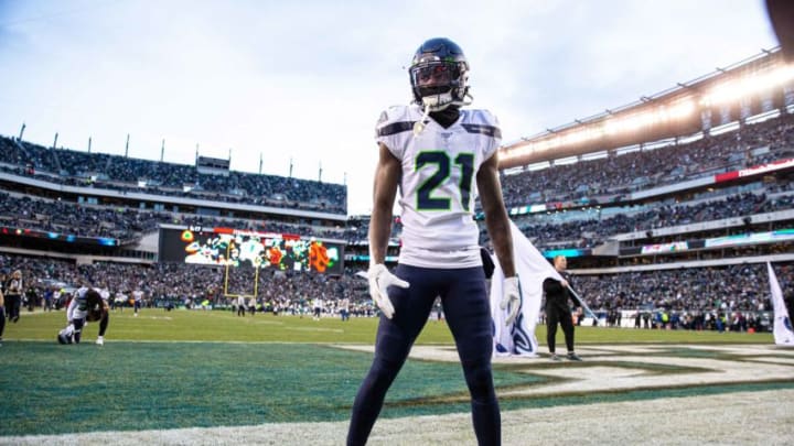 Jan 5, 2020; Philadelphia, Pennsylvania, USA; Seattle Seahawks cornerback Tre Flowers (21) before a NFC Wild Card playoff football game against the Philadelphia Eagles at Lincoln Financial Field. Mandatory Credit: Bill Streicher-USA TODAY Sports