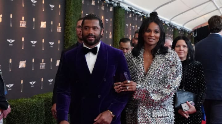 Feb 1, 2020; Miami, Florida, USA; Seattle Seahawks Russell Wilson (left) and Ciara (right) appears on the red carpet prior to the NFL Honors awards presentation at Adrienne Arsht Center. Mandatory Credit: Kirby Lee-USA TODAY Sports