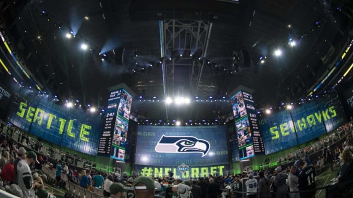 Apr 26, 2018; Arlington, TX, USA; A general view of the stadium floor during the selection of the Seattle Seahawks in the 2018 NFL Draft at AT&T Stadium. Mandatory Credit: Jerome Miron-USA TODAY Sports