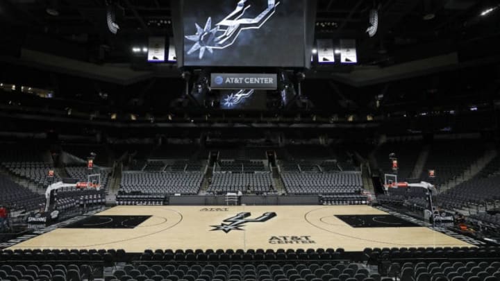 SAN ANTONIO, TX - OCTOBER 24: A view of the San Antonio Spurs court in the AT&T Center before a game against the Indiana Pacers on October 24, 2018 in San Antonio, Texas. NOTE TO USER: User expressly acknowledges and agrees that, by downloading and or using this photograph, User is consenting to the terms and conditions of the Getty Images License Agreement. (Photo by Edward A. Ornelas/Getty Images)