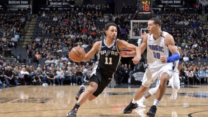SAN ANTONIO, TX - NOVEMBER 4: Bryn Forbes #11 of the San Antonio Spurs handles the ball against the Orlando Magic on November 4, 2018 at the AT&T Center in San Antonio, Texas. NOTE TO USER: User expressly acknowledges and agrees that, by downloading and/or using this photograph, user is consenting to the terms and conditions of the Getty Images License Agreement. Mandatory Copyright Notice: Copyright 2018 NBAE (Photos by Mark Sobhani/NBAE via Getty Images)