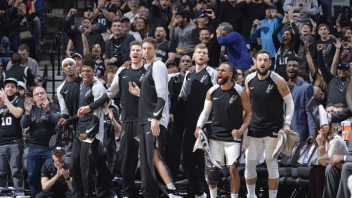 SAN ANTONIO, TX - JANUARY 3: The San Antonio Spurs bench reacts during the game against the Toronto Raptors on January 3, 2019 (Photos by Mark Sobhani/NBAE via Getty Images)