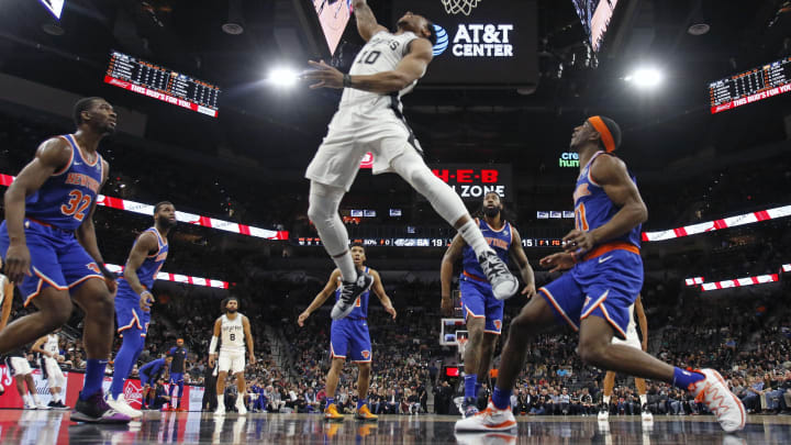 SAN ANTONIO, TX – MARCH 15: DeMar DeRozan #10 of the San Antonio Spurs scores on a reverse lay-up against the New York Knicks (Photo by Ronald Cortes/Getty Images)