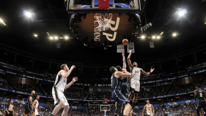 ORLANDO, FL - NOVEMBER 15: Rudy Gay #22 of the San Antonio Spurs shoots the ball against the Orlando Magic on November 15, 2019 at Amway Center in Orlando, Florida. NOTE TO USER: User expressly acknowledges and agrees that, by downloading and or using this photograph, User is consenting to the terms and conditions of the Getty Images License Agreement. Mandatory Copyright Notice: Copyright 2019 NBAE (Photo by Fernando Medina/NBAE via Getty Images)