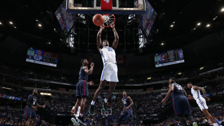 MEMPHIS, TN - NOVEMBER 5: James Wiseman #32 of the Memphis Tigers dunks the ball against the South Carolina State Bulldogs during a game on November 5, 2019 at FedExForum in Memphis, Tennessee. Memphis defeated South Carolina State 97-64. (Photo by Joe Murphy/Getty Images)
