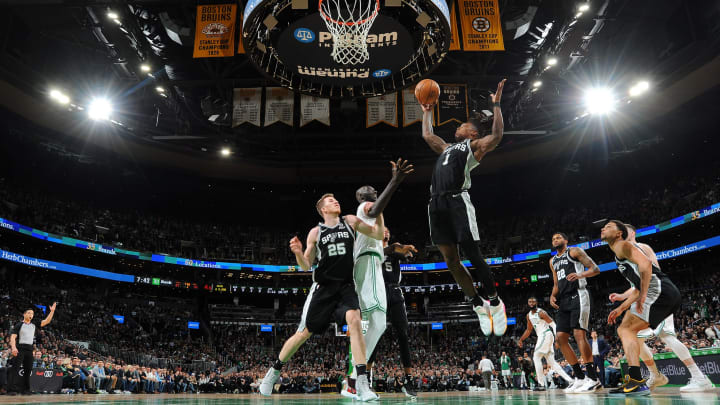 BOSTON, MA – JANUARY 8: Lonnie Walker IV #1 of the San Antonio Spurs shoots the ball against the Boston Celtics on January 8, 2020 at the TD Garden (Photo by Brian Babineau/NBAE via Getty Images)