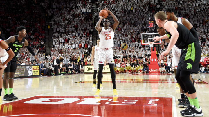 COLLEGE PARK, MD – FEBRUARY 29: Jalen Smith #25 of the Maryland Terrapins showcases a jumper that the San Antonio Spurs would benefit from against Michigan State (Photo by G Fiume/Maryland Terrapins/Getty Images)