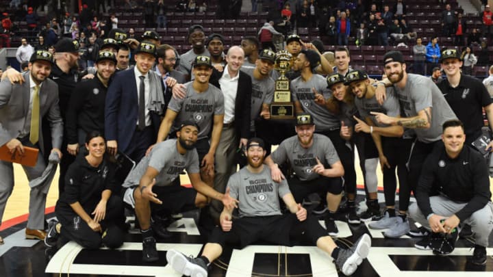 MISSISSAUGA, CANADA - APRIL 10: The Austin Spurs pose for a photo after they defeat the Raptors 905 to win the NBA G-League Championship on April 10, 2018 at the Hershey Centre in Mississauga, Ontario, Canada. NOTE TO USER: User expressly acknowledges and agrees that, by downloading and/or using this photograph, user is consenting to the terms and conditions of the Getty Images License Agreement. Mandatory Copyright Notice: Copyright 2018 NBAE (Photo by Ron Turenne/NBAE via Getty Images)