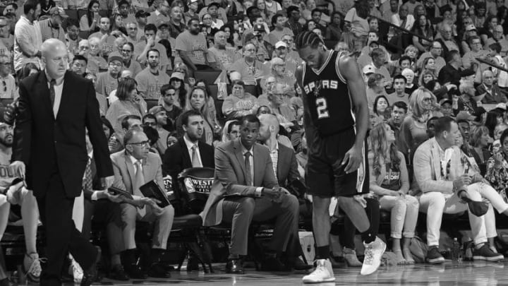 OAKLAND, CA - MAY 14: (EDITORS NOTE: Image has been converted to black and white.) Kawhi Leonard