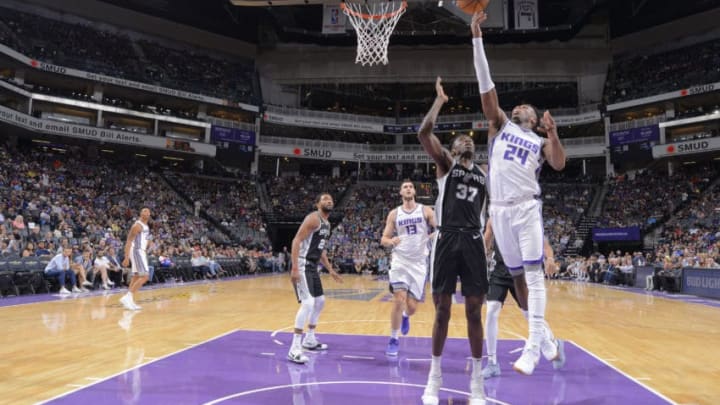 SACRAMENTO, CA - OCTOBER 2: Buddy Hield #24 of the Sacramento Kings shoots the ball against the San Antonio Spurs during the preseason game on October 2, 2017 at Golden 1 Center in Sacramento, California. NOTE TO USER: User expressly acknowledges and agrees that, by downloading and or using this Photograph, user is consenting to the terms and conditions of the Getty Images License Agreement. Mandatory Copyright Notice: Copyright 2017 NBAE (Photo by Rocky Widner/NBAE via Getty Images)