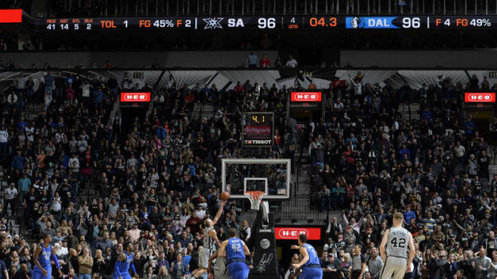 SAN ANTONIO, TX - DECEMBER 16: Manu Ginobili #20 of the San Antonio Spurs shoots the ball to win the game against the Dallas Mavericks on December 16, 2017 at the AT&T Center in San Antonio, Texas. NOTE TO USER: User expressly acknowledges and agrees that, by downloading and or using this photograph, user is consenting to the terms and conditions of the Getty Images License Agreement. Mandatory Copyright Notice: Copyright 2017 NBAE (Photos by Mark Sobhani/NBAE via Getty Images) SAN ANTONIO, TX - DECEMBER 16: Manu Ginobili #20 of the San Antonio Spurs shoots the ball to win the game against the Dallas Mavericks on December 16, 2017 at the AT&T Center in San Antonio, Texas. NOTE TO USER: User expressly acknowledges and agrees that, by downloading and or using this photograph, user is consenting to the terms and conditions of the Getty Images License Agreement. Mandatory Copyright Notice: Copyright 2017 NBAE (Photos by Mark Sobhani/NBAE via Getty Images)