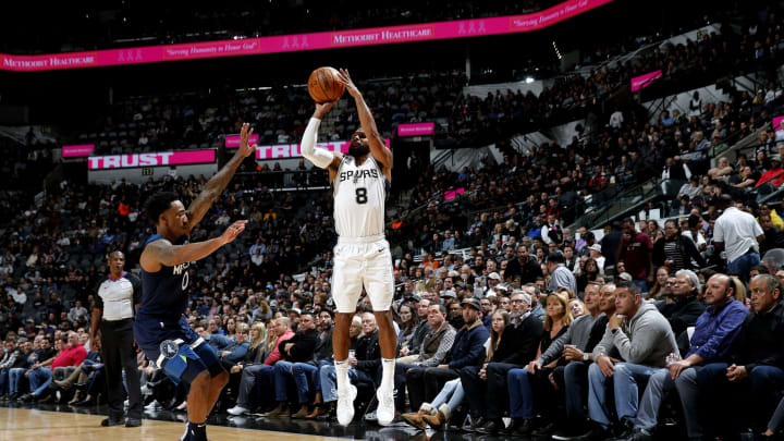SAN ANTONIO, TX – OCTOBER 17: Patty Mills #8 of the San Antonio Spurs shoots the ball against the Minnesota Timberwolves during a game on October 17, 2018 at the AT&T Center in San Antonio, Texas. (Photos by Chris Covatta/NBAE via Getty Images)