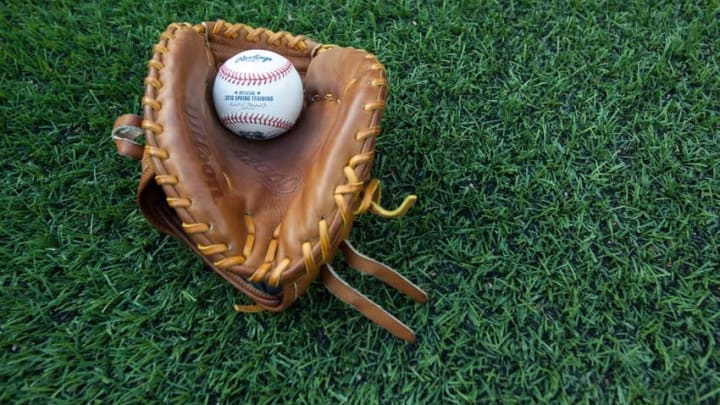May 27, 2016; Toronto, Ontario, CAN; Ball and glove on the field during batting practice prior MLB game between the Boston Red Sox and Toronto Blue Jays the at Rogers Centre. Mandatory Credit: Kevin Sousa-USA TODAY Sports