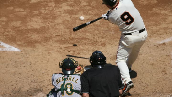 SAN FRANCISCO, CA - JUNE 24: Mark Sweeney of the San Francisco Giants bats during the game against the Oakland Athletics at AT&T Park in San Francisco, California on June 24, 2006. The Giants defeated the Athletics 8-7. (Photo by Brad Mangin/MLB Photos via Getty Images)