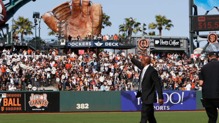SAN FRANCISCO, CA - AUGUST 11: Former San Francisco Giants player Barry Bonds walks out for a ceremony to retire his #25 jersey at AT&T Park on August 11, 2018 in San Francisco, California. (Photo by Lachlan Cunningham/Getty Images)