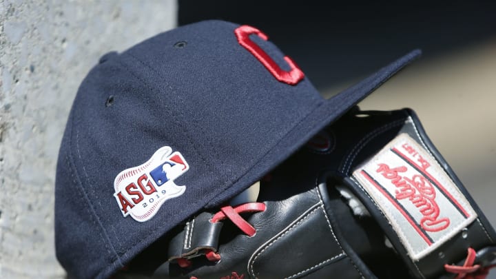 DETROIT, MI – AUGUST 29: The cap and glove of Francisco Lindor of the Cleveland Indians during a game against the Detroit Tigers at Comerica Park on August 29, 2019 in Detroit, Michigan. (Photo by Duane Burleson/Getty Images)