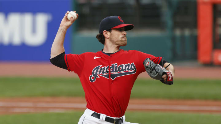 CLEVELAND, OH – SEPTEMBER 23: Shane Bieber #57 of the Cleveland Indians pitches against the Chicago White Sox during the second inning at Progressive Field on September 23, 2020 in Cleveland, Ohio. (Photo by Ron Schwane/Getty Images)