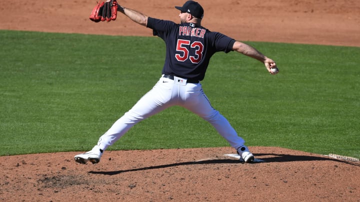 Blake Parker #53 of the Cleveland Indians (Photo by Norm Hall/Getty Images)