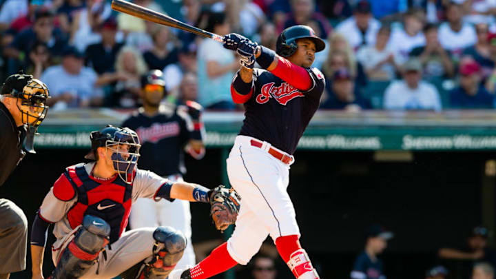 CLEVELAND, OH - JUNE 24: Jose Ramirez #11 of the Cleveland Indians hits a solo home run during the fourth inning against the Minnesota Twins at Progressive Field on June 24, 2017 in Cleveland, Ohio. (Photo by Jason Miller/Getty Images)