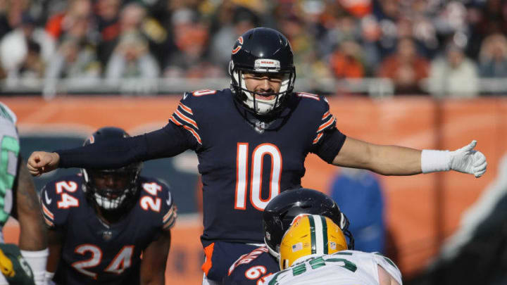 CHICAGO, IL - DECEMBER 16: Mitchell Trubisky #10 of the Chicago Bears calls a play against the Green Bay Packers at Soldier Field on December 16, 2018 in Chicago, Illinois.The Bears defeated the Packers 24-17. (Photo by Jonathan Daniel/Getty Images)