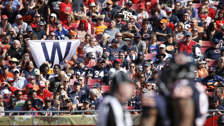 TAMPA, FL – NOVEMBER 13: A fan holds up a Chicago Cubs W flag while watching the game between the Chicago Bears and Tampa Bay Buccaneers at Raymond James Stadium on November 13, 2016 in Tampa, Florida. The Bucs defeated the Bears 36-10. (Photo by Joe Robbins/Getty Images)