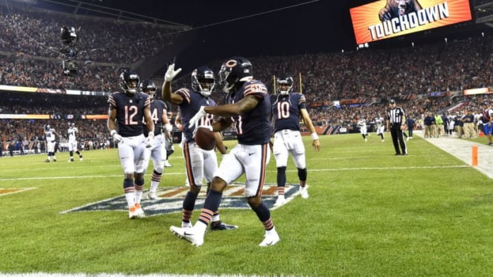 CHICAGO, IL - SEPTEMBER 17: Anthony Miller #17 of the Chicago Bears celebrates after scoring against the Seattle Seahawks in the fourth quarter at Soldier Field on September 17, 2018 in Chicago, Illinois. (Photo by Quinn Harris/Getty Images)