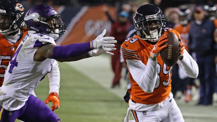 CHICAGO, IL – NOVEMBER 18: Eddie Jackson #39 of the Chicago Bearsnreturns an interception for a touchdown past Stefon Diggs #14 of the Minnesota Vikings at Soldier Field on November 18, 2018 in Chicago, Illinois. The Bears defeated the Vikings 25-20. (Photo by Jonathan Daniel/Getty Images)