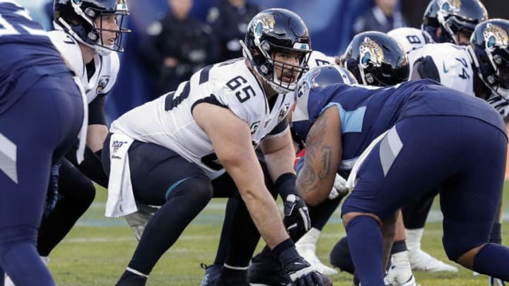 NASHVILLE, TENNESSEE - NOVEMBER 24: Brandon Linder #65 of the Jacksonville Jaguars plays against the Tennessee Titans at Nissan Stadium on November 24, 2019 in Nashville, Tennessee. (Photo by Frederick Breedon/Getty Images)