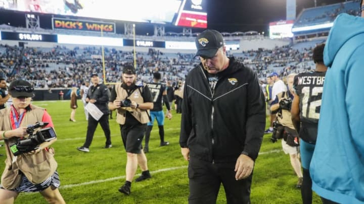 JACKSONVILLE, FLORIDA - DECEMBER 29: head coach Doug Marrone of the Jacksonville Jaguars exits the field after defeating the Indianapolis Colts in a game at TIAA Bank Field on December 29, 2019 in Jacksonville, Florida. (Photo by James Gilbert/Getty Images)