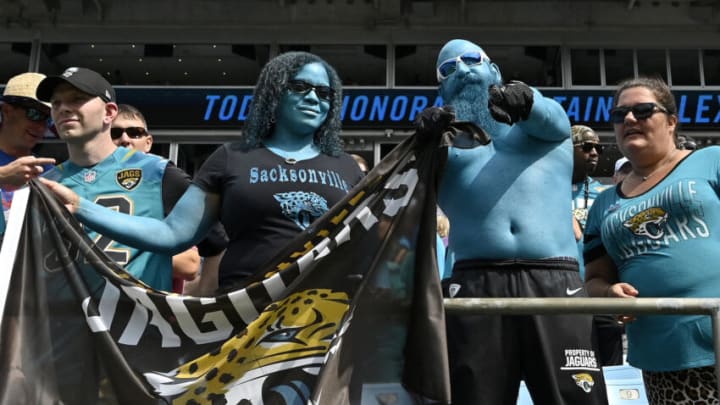 Fans cheer for the Jacksonville Jaguars at Bank of America Stadium on October 06, 2019. (Photo by Grant Halverson/Getty Images)