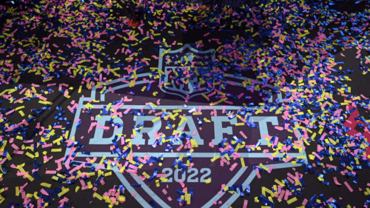 LAS VEGAS, NEVADA - APRIL 30: A general view of confetti on the ground during round five of the 2022 NFL Draft on April 30, 2022 in Las Vegas, Nevada. (Photo by David Becker/Getty Images)