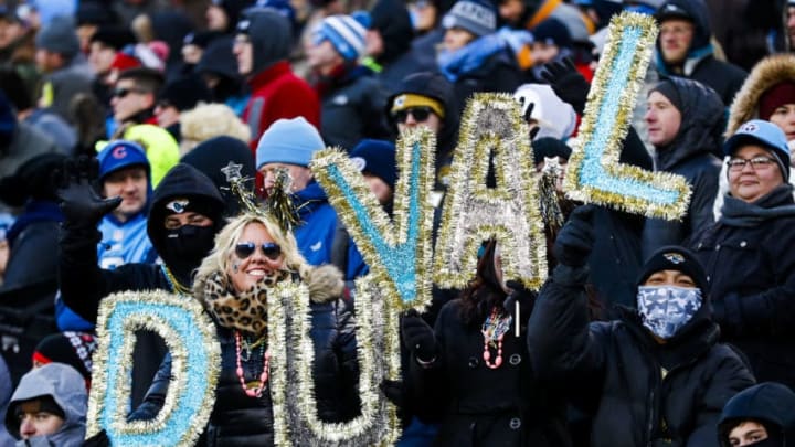NASHVILLE, TN - DECEMBER 31: Fans cheer on as the Jaguars take on the Titans at Nissan Stadium on December 31, 2017 in Nashville, Tennessee. (Photo by Wesley Hitt/Getty Images)