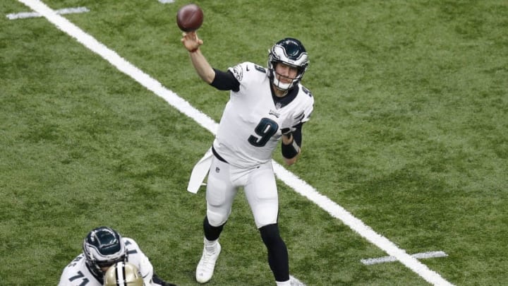 NEW ORLEANS, LOUISIANA - JANUARY 13: Nick Foles #9 of the Philadelphia Eagles attempts a pass during the first quarter against the New Orleans Saints in the NFC Divisional Playoff Game at Mercedes Benz Superdome on January 13, 2019 in New Orleans, Louisiana. (Photo by Jonathan Bachman/Getty Images)