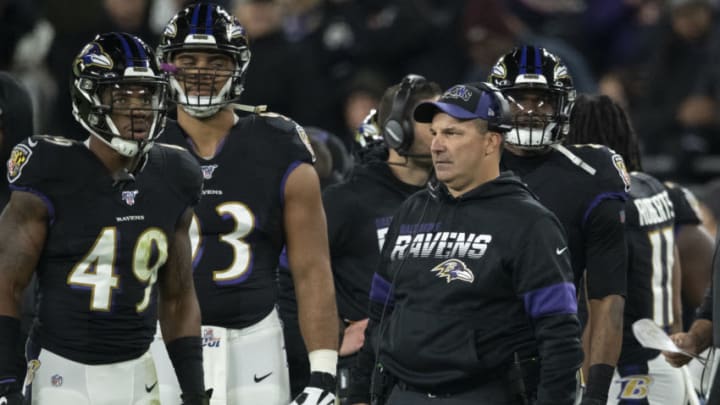 Nov 3, 2019; Baltimore, MD, USA; Baltimore Ravens defensive line coachJoe Cullen during the first half against the New England Patriots at M&T Bank Stadium. Mandatory Credit: Tommy Gilligan-USA TODAY Sports